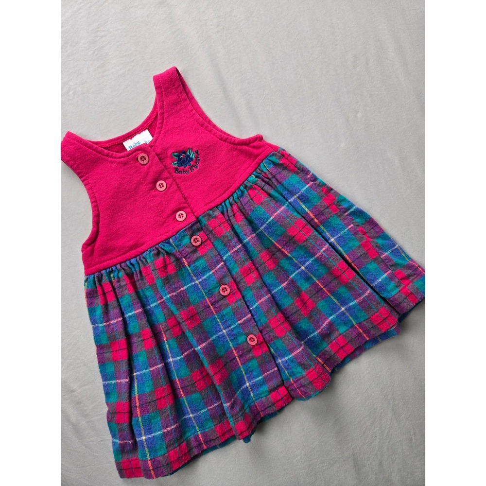 Vintage Baby B'gosh‎ Dress 18M USA Made 90s Pink Plaid Button Front Embroidered